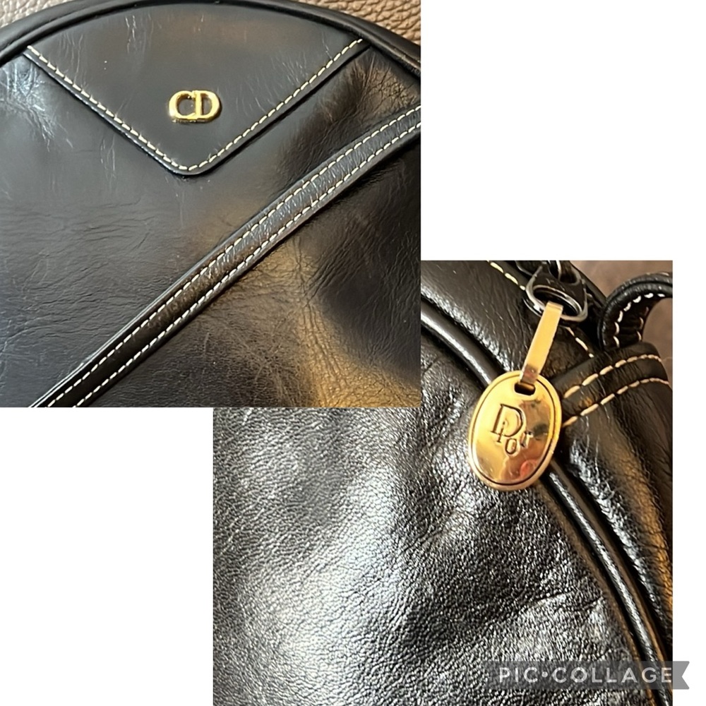 CHRISTIAN DIOR RARE VTG ROUND Leather Crossbody Black Leather - Picture 3 of 16